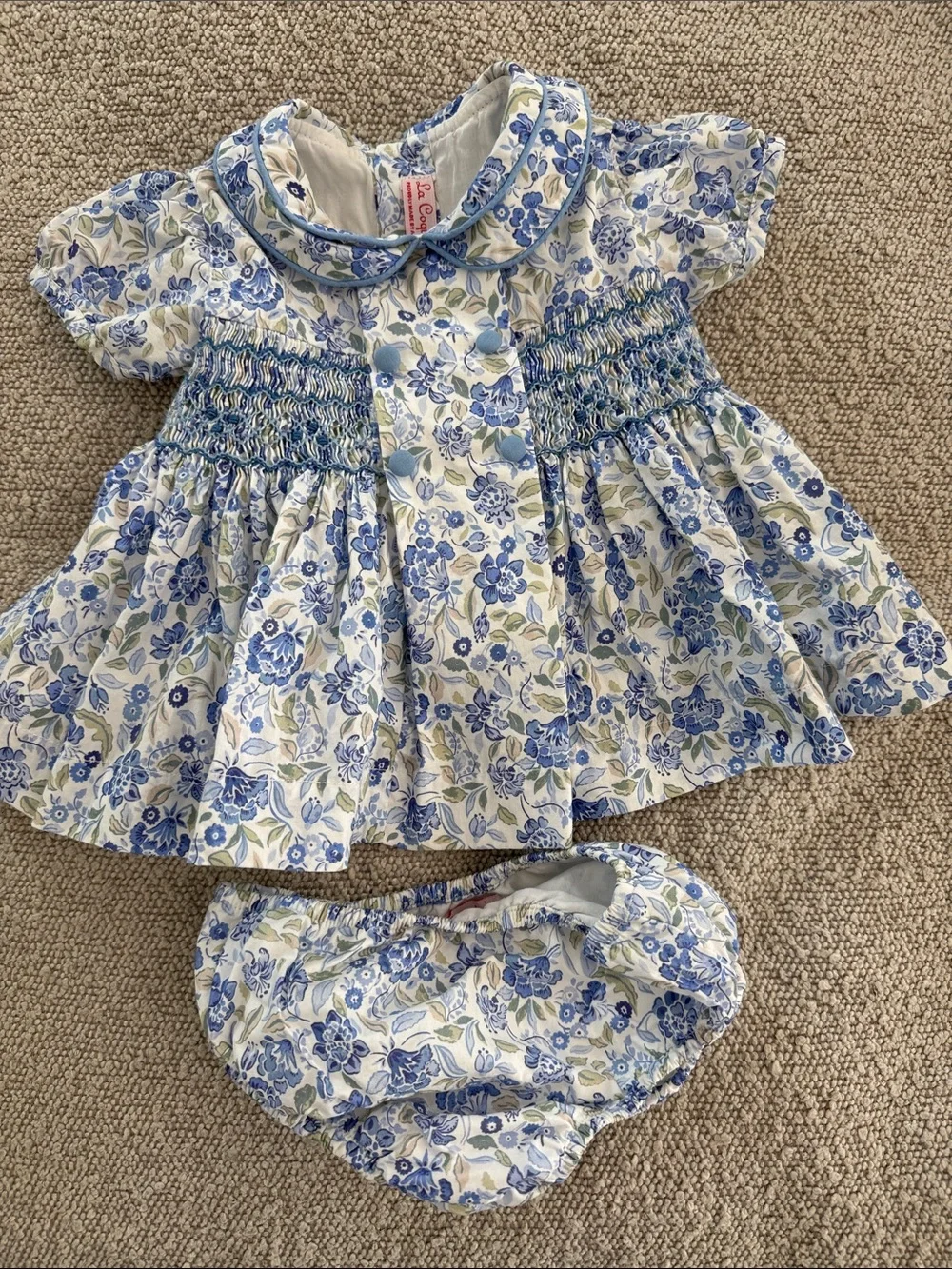 Blue Floral Smocked Baby Top & Diaper Cover - Classic Cotton
